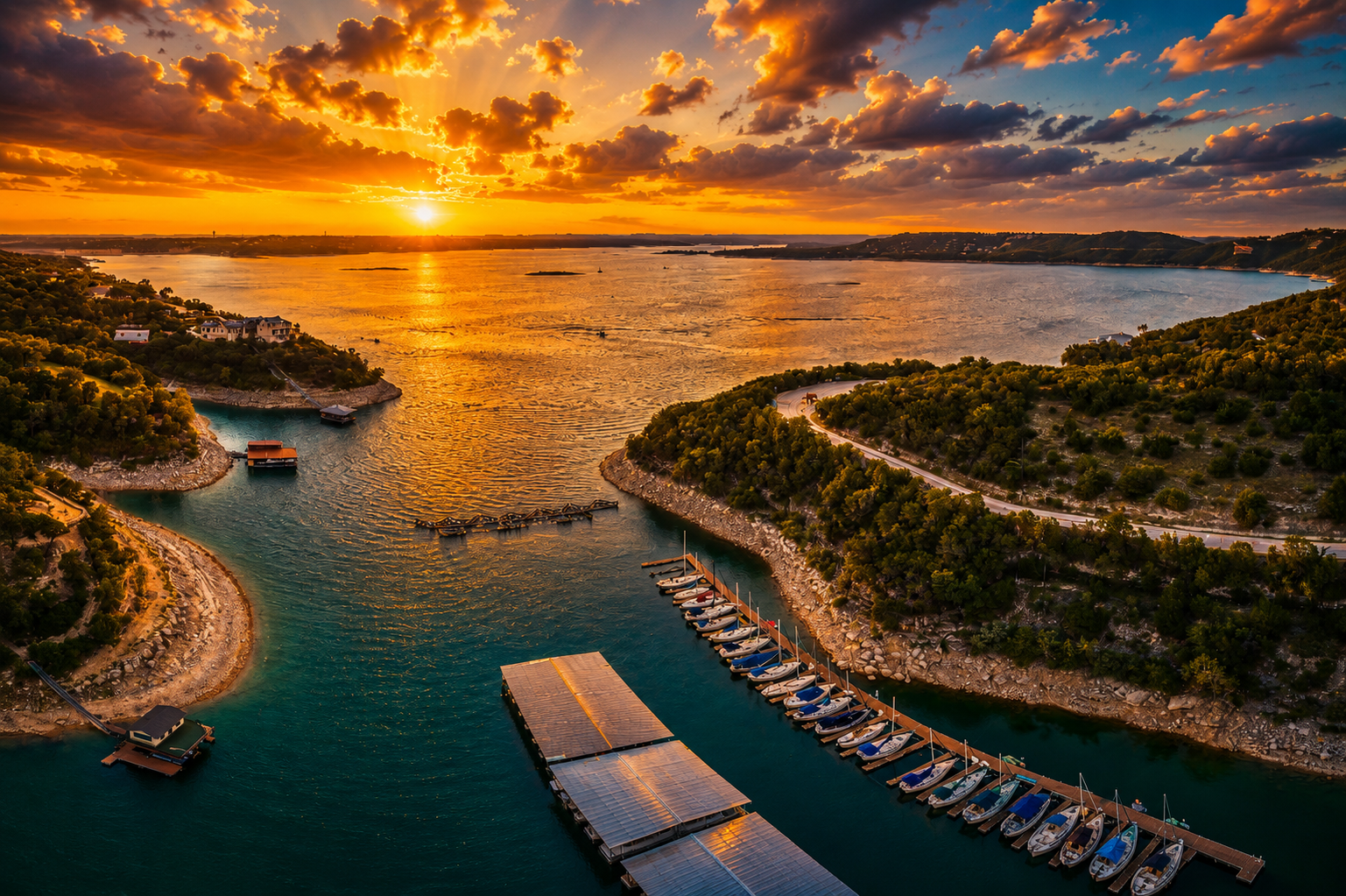 Sailboats and dock life on Lake Travis