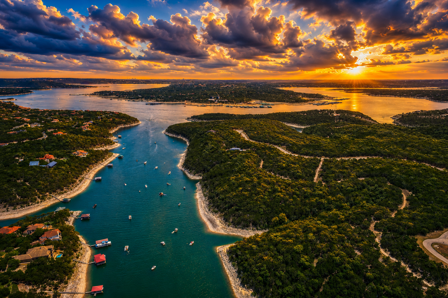 Sunset overview of Lake Travis